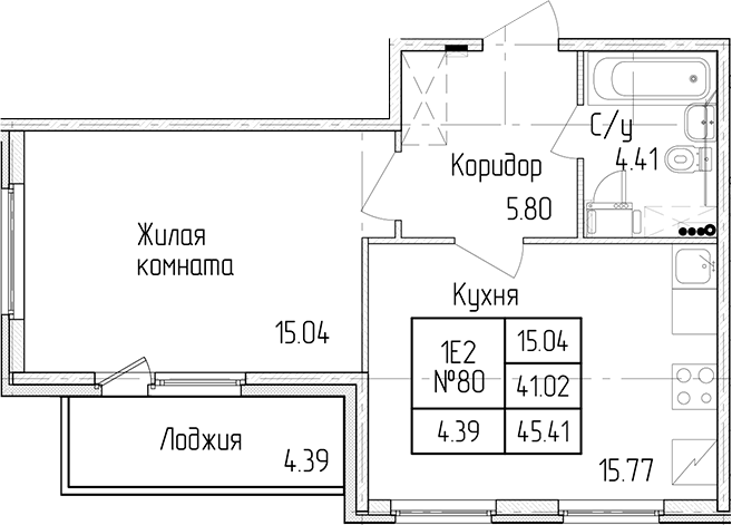 1-комнатная квартира 41.02 м², 1/4 эт., ЖК «Любоград в Стрельне»